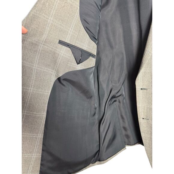 Michael Kors Men's Modern-Fit Poly-Blend Suit Jacket Lt Grey/Blue‎ Plaid 42R EUC - Picture 8 of 15